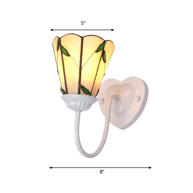 Lily Beige Glass Wall Light Fixture Tiffany 1 Head White/Blue/Antique Brass Sconce Lighting for Bedroom Clearhalo 'Industrial' 'Middle century wall lights' 'Tiffany wall lights' 'Tiffany' 'Wall Lamps & Sconces' 'Wall Lights' Lighting' 174488