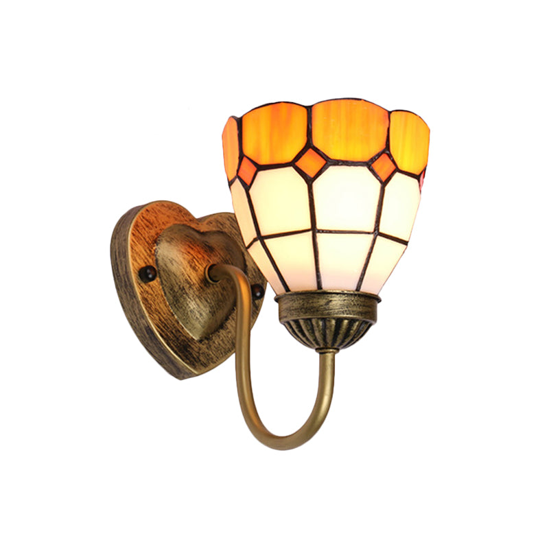 Dome Wall Mount Light Baroque Yellow Glass 1 Head White/Blue/Antique Brass Sconce Light for Hallway Clearhalo 'Industrial' 'Middle century wall lights' 'Tiffany wall lights' 'Tiffany' 'Wall Lamps & Sconces' 'Wall Lights' Lighting' 174515