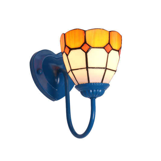 Dome Wall Mount Light Baroque Yellow Glass 1 Head White/Blue/Antique Brass Sconce Light for Hallway Clearhalo 'Industrial' 'Middle century wall lights' 'Tiffany wall lights' 'Tiffany' 'Wall Lamps & Sconces' 'Wall Lights' Lighting' 174517