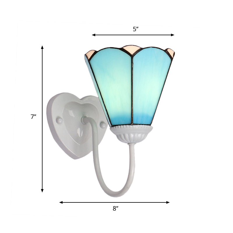 1 Head Hallway Wall Light Fixture Mediterranean White/Gold/Blue Sconce Lighting with Lily Blue Glass Shade Clearhalo 'Industrial' 'Middle century wall lights' 'Tiffany wall lights' 'Tiffany' 'Wall Lamps & Sconces' 'Wall Lights' Lighting' 174532