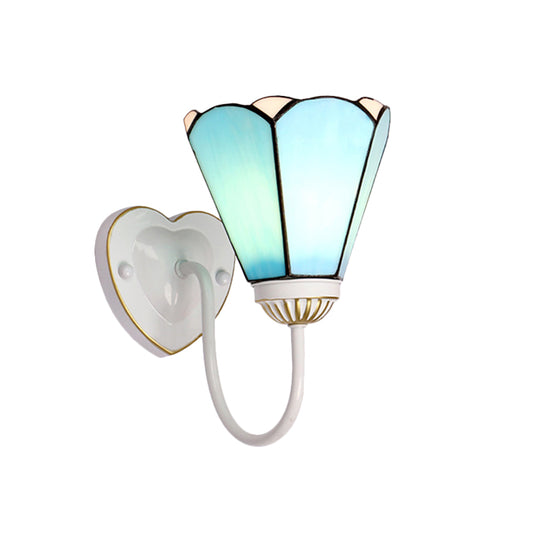 1 Head Hallway Wall Light Fixture Mediterranean White/Gold/Blue Sconce Lighting with Lily Blue Glass Shade Clearhalo 'Industrial' 'Middle century wall lights' 'Tiffany wall lights' 'Tiffany' 'Wall Lamps & Sconces' 'Wall Lights' Lighting' 174534