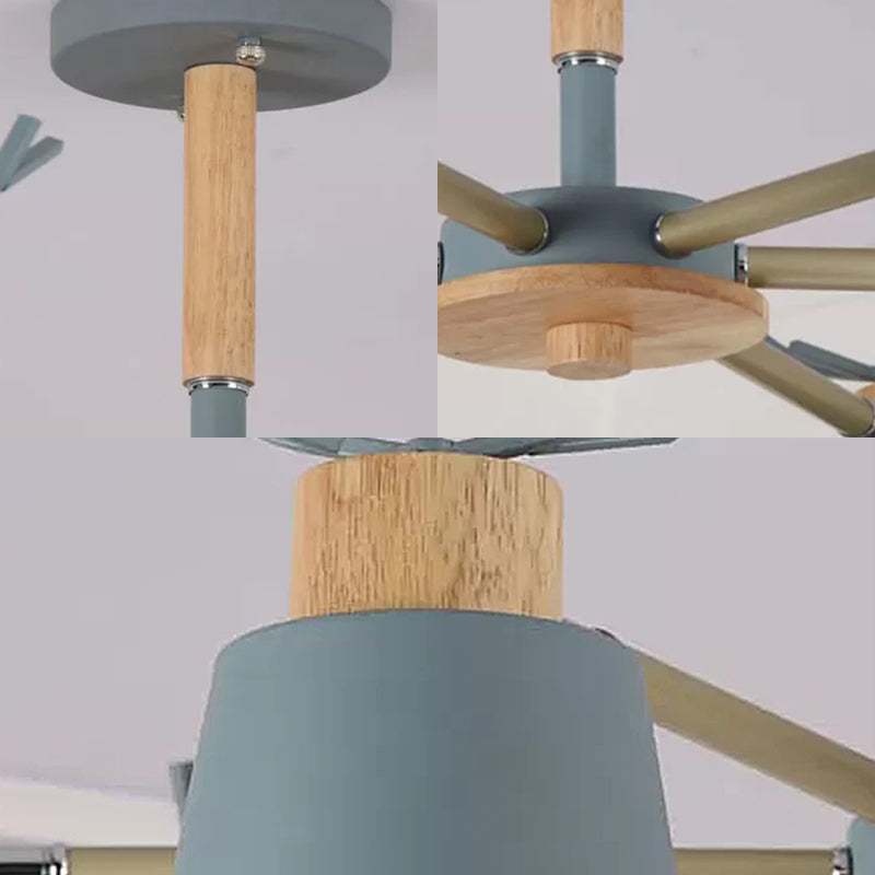 Nordic Bucket Semi Ceiling Mount Light Metal Wood Ceiling Lamp in Green for Living Room Clearhalo 'Ceiling Lights' 'Chandeliers' Lighting' options 174595