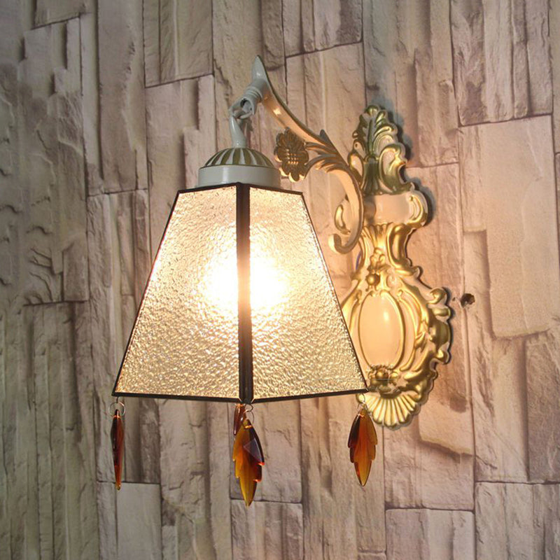 Geometric Wall Sconce Tiffany Style Stained Glass 1 Light Wall Sconce Lamp Fixture with Leaf Pendant in Amber/Green/Clear Clearhalo 'Industrial' 'Middle century wall lights' 'Tiffany wall lights' 'Tiffany' 'Wall Lamps & Sconces' 'Wall Lights' Lighting' 174608