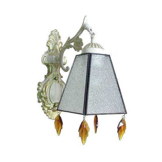 Geometric Wall Sconce Tiffany Style Stained Glass 1 Light Wall Sconce Lamp Fixture with Leaf Pendant in Amber/Green/Clear Clearhalo 'Industrial' 'Middle century wall lights' 'Tiffany wall lights' 'Tiffany' 'Wall Lamps & Sconces' 'Wall Lights' Lighting' 174609