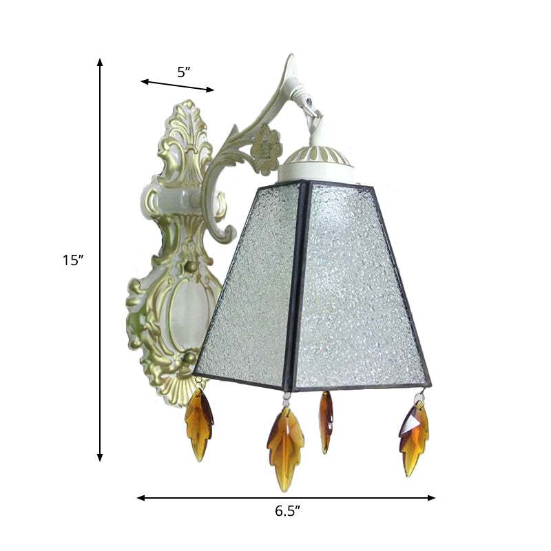Geometric Wall Sconce Tiffany Style Stained Glass 1 Light Wall Sconce Lamp Fixture with Leaf Pendant in Amber/Green/Clear Clearhalo 'Industrial' 'Middle century wall lights' 'Tiffany wall lights' 'Tiffany' 'Wall Lamps & Sconces' 'Wall Lights' Lighting' 174610