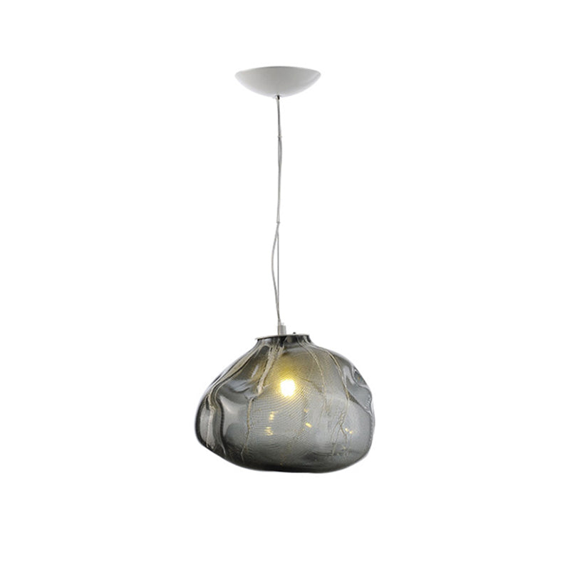 8"/12" W Cloud Shaped Pendant Light Contemporary Clear/Smoke Gray Hand-Blown Glass 1 Bulb Indoor Hanging Lamp Clearhalo 'Ceiling Lights' 'Glass shade' 'Glass' 'Modern Pendants' 'Modern' 'Pendant Lights' 'Pendants' Lighting' 174619