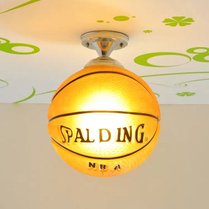 Brown Basketball Ceiling Mount Light One Head Sport Style Glass Ceiling Lamp for Boys Bedroom Brown Clearhalo 'Ceiling Lights' 'Close To Ceiling Lights' 'Close to ceiling' 'Flush mount' Lighting' 174660