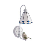 1 Head Bedroom Wall Light Mediterranean Blue-White/Beige/Blue-Clear Sconce Lighting with Cone/Dome Stained Glass Shade Clearhalo 'Industrial' 'Middle century wall lights' 'Tiffany wall lights' 'Tiffany' 'Wall Lamps & Sconces' 'Wall Lights' Lighting' 174673