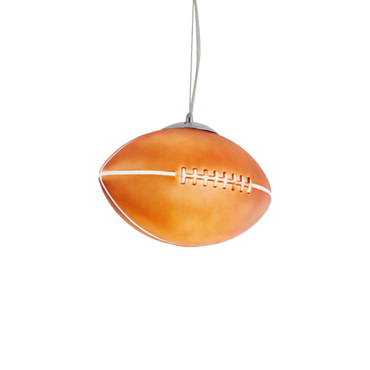 Glass Rugby Shaped Pendant Light Kids Bedroom One Head Sport Style Hanging Light in Brown Clearhalo 'Ceiling Lights' 'Close To Ceiling Lights' 'Glass shade' 'Glass' 'Pendant Lights' 'Pendants' Lighting' 174684