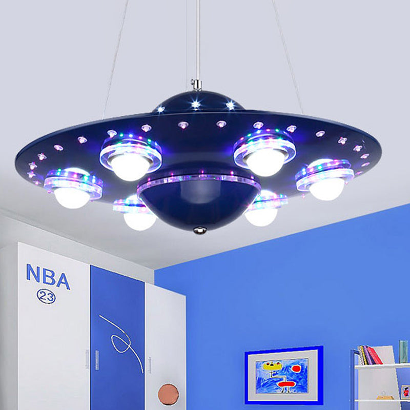 Modern Style Blue Chandelier UFO Six Lights Metal Pendant Lamp for Child Bedroom Blue Clearhalo 'Ceiling Lights' 'Chandeliers' Lighting' options 174691_7a142f77-62ea-49c7-9641-73ca8a84cbb4