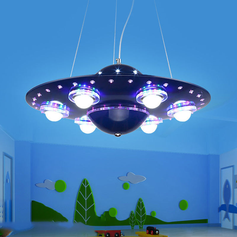 Modern Style Blue Chandelier UFO Six Lights Metal Pendant Lamp for Child Bedroom Clearhalo 'Ceiling Lights' 'Chandeliers' Lighting' options 174692