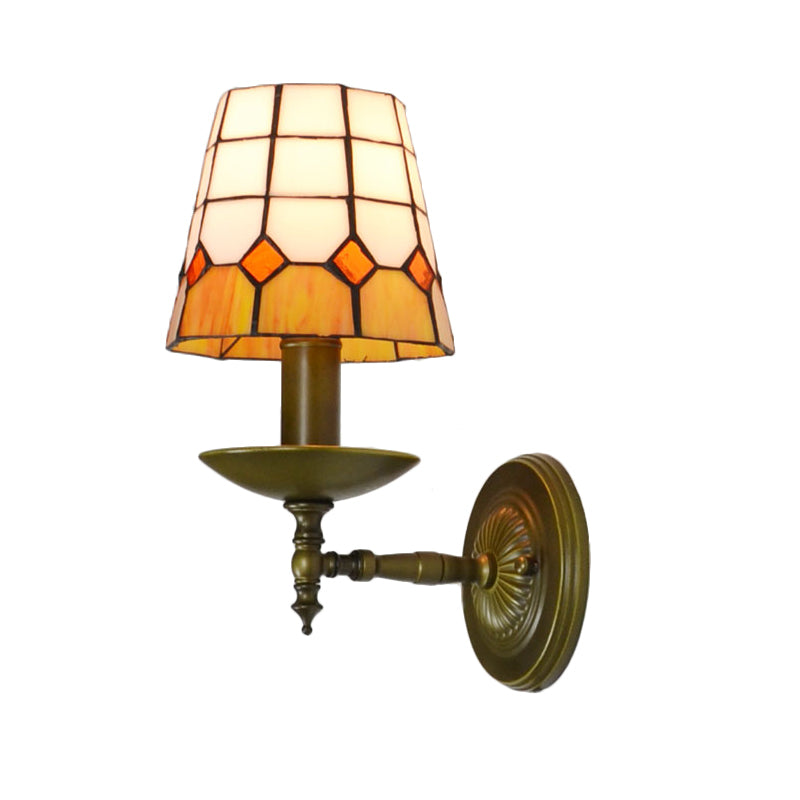 Tiffany Geometric Wall Mount Fixture Stained Glass 1 Light Wall Sconce in Orange/Pink/Green/Blue for Living Room Clearhalo 'Industrial' 'Middle century wall lights' 'Tiffany wall lights' 'Tiffany' 'Wall Lamps & Sconces' 'Wall Lights' Lighting' 174730