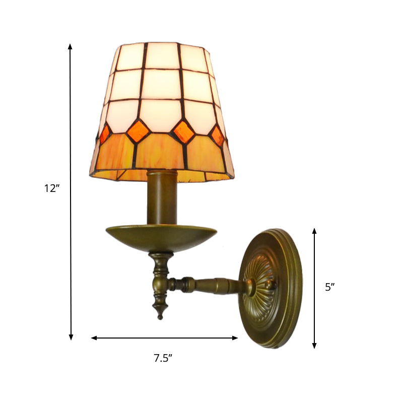 Tiffany Geometric Wall Mount Fixture Stained Glass 1 Light Wall Sconce in Orange/Pink/Green/Blue for Living Room Clearhalo 'Industrial' 'Middle century wall lights' 'Tiffany wall lights' 'Tiffany' 'Wall Lamps & Sconces' 'Wall Lights' Lighting' 174731