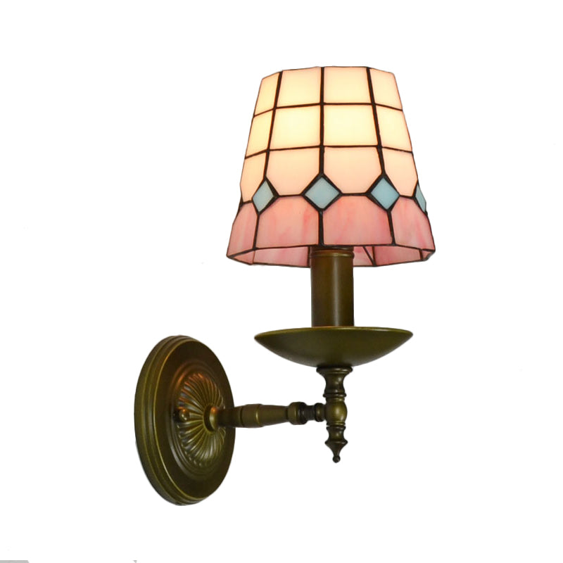 Tiffany Geometric Wall Mount Fixture Stained Glass 1 Light Wall Sconce in Orange/Pink/Green/Blue for Living Room Clearhalo 'Industrial' 'Middle century wall lights' 'Tiffany wall lights' 'Tiffany' 'Wall Lamps & Sconces' 'Wall Lights' Lighting' 174734