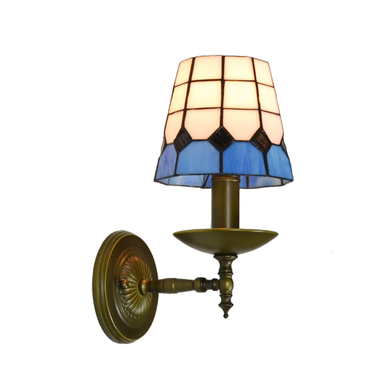 Tiffany Geometric Wall Mount Fixture Stained Glass 1 Light Wall Sconce in Orange/Pink/Green/Blue for Living Room Clearhalo 'Industrial' 'Middle century wall lights' 'Tiffany wall lights' 'Tiffany' 'Wall Lamps & Sconces' 'Wall Lights' Lighting' 174736