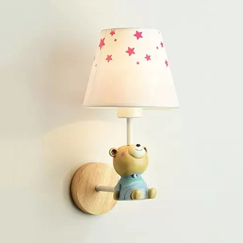Contemporary Sconce Light Tapered Shade Single Light Wood Wall Lamp with Animal for Teen White Bear Clearhalo 'Wall Lamps & Sconces' 'Wall Lights' Lighting' 17474