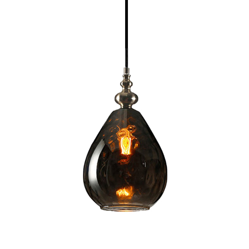 6"/8" Wide Water Drop Pendant Lamp Contemporary Amber/Clear Dimple Glass 1 Head Bedside Hanging Ceiling Light Clearhalo 'Ceiling Lights' 'Glass shade' 'Glass' 'Modern Pendants' 'Modern' 'Pendant Lights' 'Pendants' Lighting' 174753