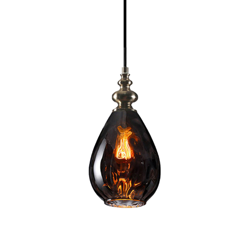 6"/8" Wide Water Drop Pendant Lamp Contemporary Amber/Clear Dimple Glass 1 Head Bedside Hanging Ceiling Light Clearhalo 'Ceiling Lights' 'Glass shade' 'Glass' 'Modern Pendants' 'Modern' 'Pendant Lights' 'Pendants' Lighting' 174755