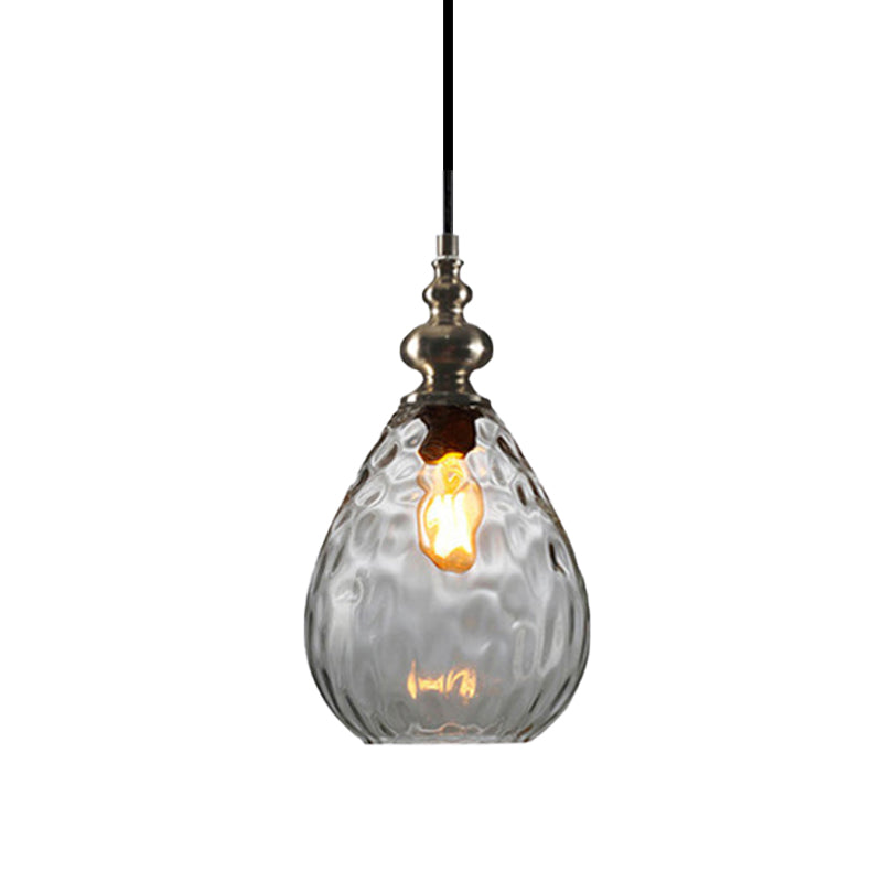 6"/8" Wide Water Drop Pendant Lamp Contemporary Amber/Clear Dimple Glass 1 Head Bedside Hanging Ceiling Light Clearhalo 'Ceiling Lights' 'Glass shade' 'Glass' 'Modern Pendants' 'Modern' 'Pendant Lights' 'Pendants' Lighting' 174757