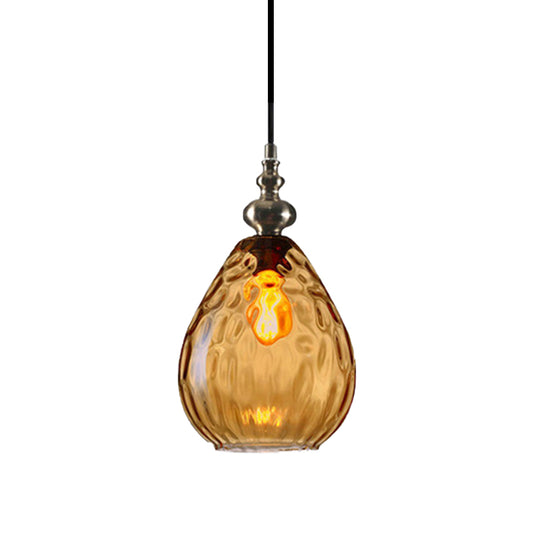 6"/8" Wide Water Drop Pendant Lamp Contemporary Amber/Clear Dimple Glass 1 Head Bedside Hanging Ceiling Light Clearhalo 'Ceiling Lights' 'Glass shade' 'Glass' 'Modern Pendants' 'Modern' 'Pendant Lights' 'Pendants' Lighting' 174760