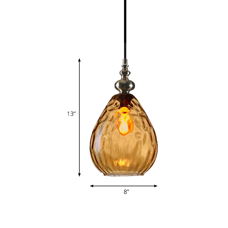6"/8" Wide Water Drop Pendant Lamp Contemporary Amber/Clear Dimple Glass 1 Head Bedside Hanging Ceiling Light Clearhalo 'Ceiling Lights' 'Glass shade' 'Glass' 'Modern Pendants' 'Modern' 'Pendant Lights' 'Pendants' Lighting' 174761