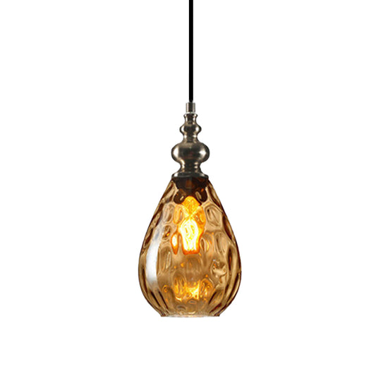 6"/8" Wide Water Drop Pendant Lamp Contemporary Amber/Clear Dimple Glass 1 Head Bedside Hanging Ceiling Light Clearhalo 'Ceiling Lights' 'Glass shade' 'Glass' 'Modern Pendants' 'Modern' 'Pendant Lights' 'Pendants' Lighting' 174763