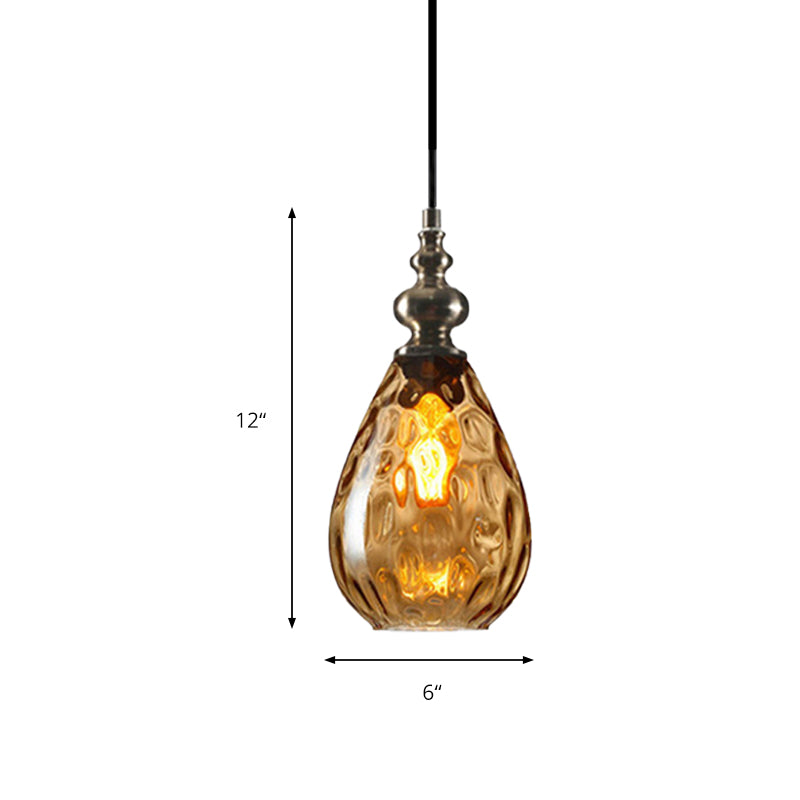 6"/8" Wide Water Drop Pendant Lamp Contemporary Amber/Clear Dimple Glass 1 Head Bedside Hanging Ceiling Light Clearhalo 'Ceiling Lights' 'Glass shade' 'Glass' 'Modern Pendants' 'Modern' 'Pendant Lights' 'Pendants' Lighting' 174764