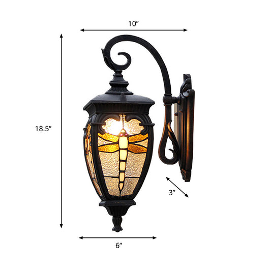 Lantern Wall Light Vintage Stained Glass 1 Head Wall Lantern with Dragonfly Pattern for Balcony Clearhalo 'Industrial' 'Middle century wall lights' 'Tiffany wall lights' 'Tiffany' 'Wall Lamps & Sconces' 'Wall Lights' Lighting' 174790