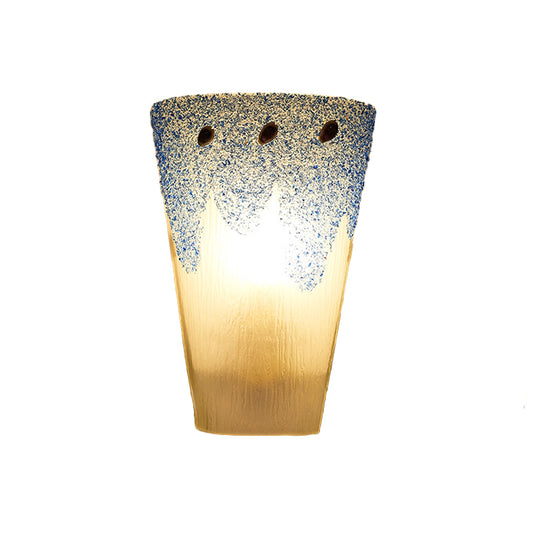 Retro Style Cup Shape Wall Lamp Stained Glass 1 Head Wall Mount Fixture in Blue for Bedside Clearhalo 'Industrial' 'Middle century wall lights' 'Tiffany wall lights' 'Tiffany' 'Wall Lamps & Sconces' 'Wall Lights' Lighting' 174802
