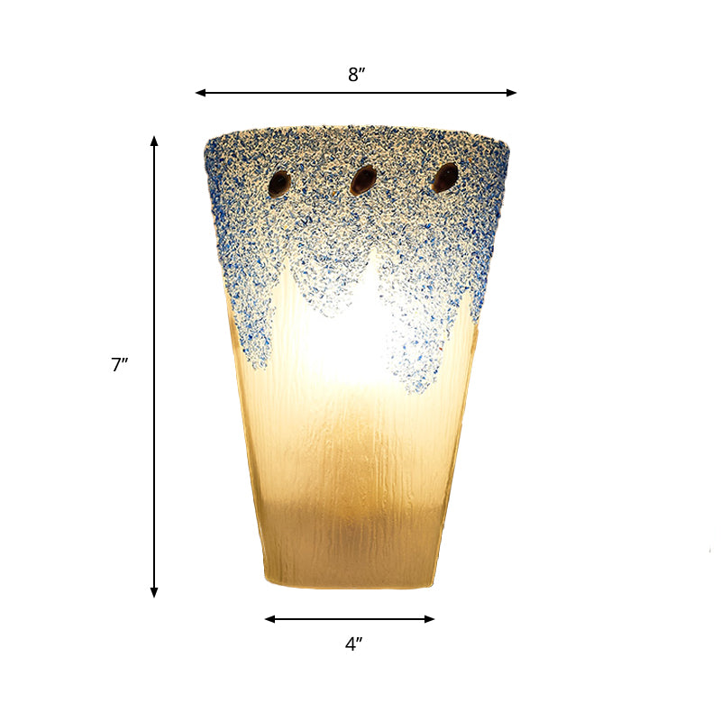 Retro Style Cup Shape Wall Lamp Stained Glass 1 Head Wall Mount Fixture in Blue for Bedside Clearhalo 'Industrial' 'Middle century wall lights' 'Tiffany wall lights' 'Tiffany' 'Wall Lamps & Sconces' 'Wall Lights' Lighting' 174803