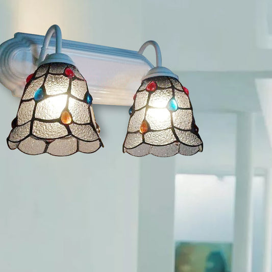 Dimpled Glass Bell Wall Lighting Tiffany Style 2 Heads Wall Sconce Light in White Finish for Bedroom Clear Clearhalo 'Industrial' 'Middle century wall lights' 'Tiffany wall lights' 'Tiffany' 'Wall Lamps & Sconces' 'Wall Lights' Lighting' 174888