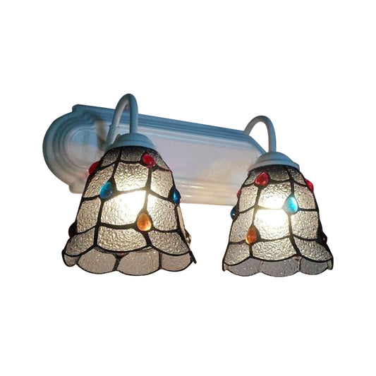 Dimpled Glass Bell Wall Lighting Tiffany Style 2 Heads Wall Sconce Light in White Finish for Bedroom Clearhalo 'Industrial' 'Middle century wall lights' 'Tiffany wall lights' 'Tiffany' 'Wall Lamps & Sconces' 'Wall Lights' Lighting' 174890