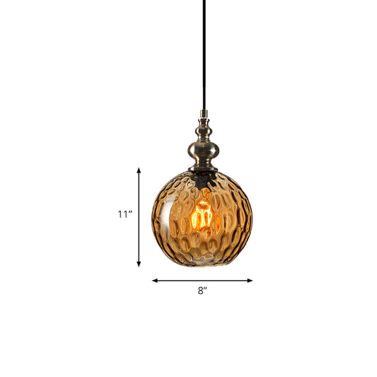 8"/10" W Global Shade Hanging Lighting Modern Stylish Clear/Smoke Gray Dimpled Glass 1 Light Living Room Pendant Lamp Clearhalo 'Ceiling Lights' 'Glass shade' 'Glass' 'Modern Pendants' 'Modern' 'Pendant Lights' 'Pendants' Lighting' 174910