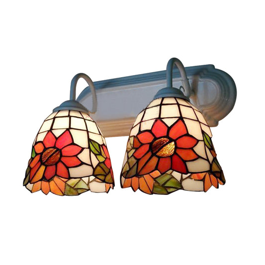 Stained Glass Orange Wall Light Fixture Sunflower 2 Heads Victorian Sconce Light Clearhalo 'Industrial' 'Middle century wall lights' 'Tiffany wall lights' 'Tiffany' 'Wall Lamps & Sconces' 'Wall Lights' Lighting' 174933