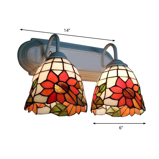 Stained Glass Orange Wall Light Fixture Sunflower 2 Heads Victorian Sconce Light Clearhalo 'Industrial' 'Middle century wall lights' 'Tiffany wall lights' 'Tiffany' 'Wall Lamps & Sconces' 'Wall Lights' Lighting' 174934
