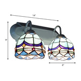 Baroque Wall Lighting with Bowl Shade Stained Glass 2 Heads Sconce Light in Blue for Living Room Clearhalo 'Industrial' 'Middle century wall lights' 'Tiffany wall lights' 'Tiffany' 'Wall Lamps & Sconces' 'Wall Lights' Lighting' 174942