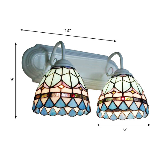 Stained Glass Bowl Sconce Light Baroque Style 2 Heads Wall Lighting in White Finish for Bedroom Clearhalo 'Industrial' 'Middle century wall lights' 'Tiffany wall lights' 'Tiffany' 'Wall Lamps & Sconces' 'Wall Lights' Lighting' 174946