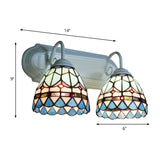Stained Glass Bowl Sconce Light Baroque Style 2 Heads Wall Lighting in White Finish for Bedroom Clearhalo 'Industrial' 'Middle century wall lights' 'Tiffany wall lights' 'Tiffany' 'Wall Lamps & Sconces' 'Wall Lights' Lighting' 174946