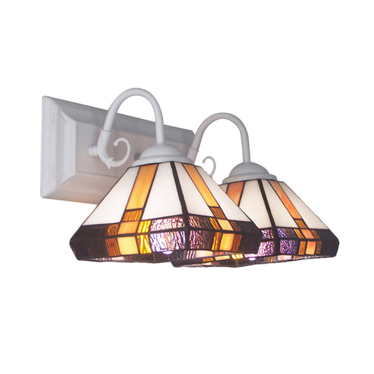 2 Lights Pyramid Wall Lamp Stained Glass Mission Style Wall Sconce Light in Bronze for Bedroom Clearhalo 'Industrial' 'Middle century wall lights' 'Tiffany wall lights' 'Tiffany' 'Wall Lamps & Sconces' 'Wall Lights' Lighting' 174981