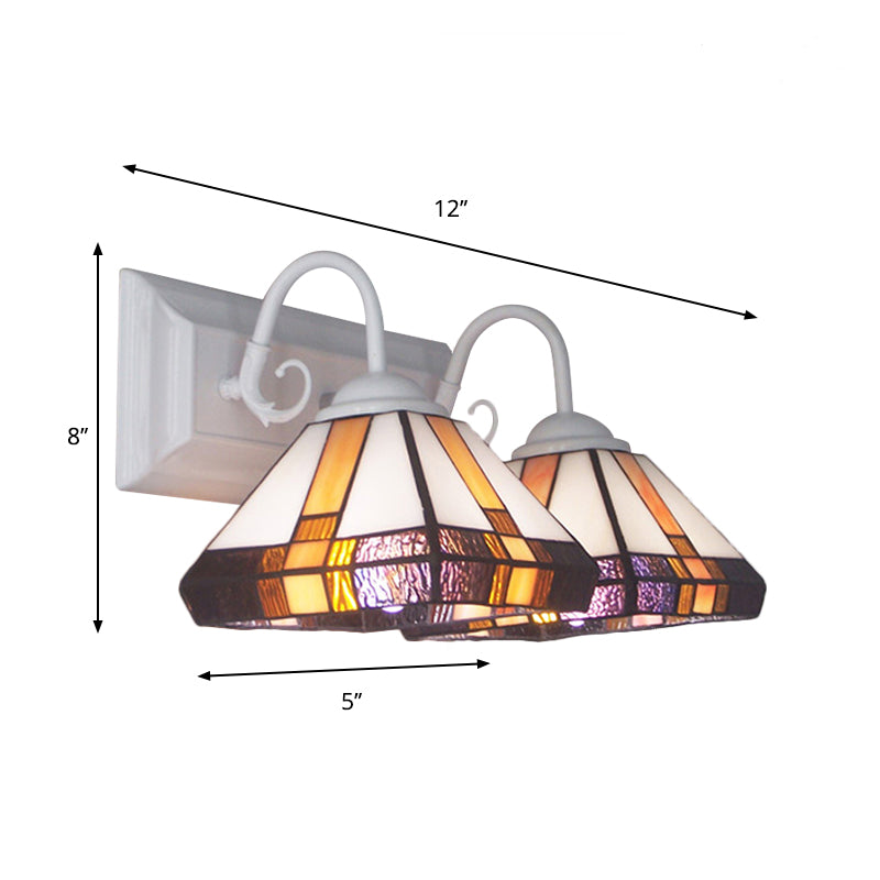 2 Lights Pyramid Wall Lamp Stained Glass Mission Style Wall Sconce Light in Bronze for Bedroom Clearhalo 'Industrial' 'Middle century wall lights' 'Tiffany wall lights' 'Tiffany' 'Wall Lamps & Sconces' 'Wall Lights' Lighting' 174982