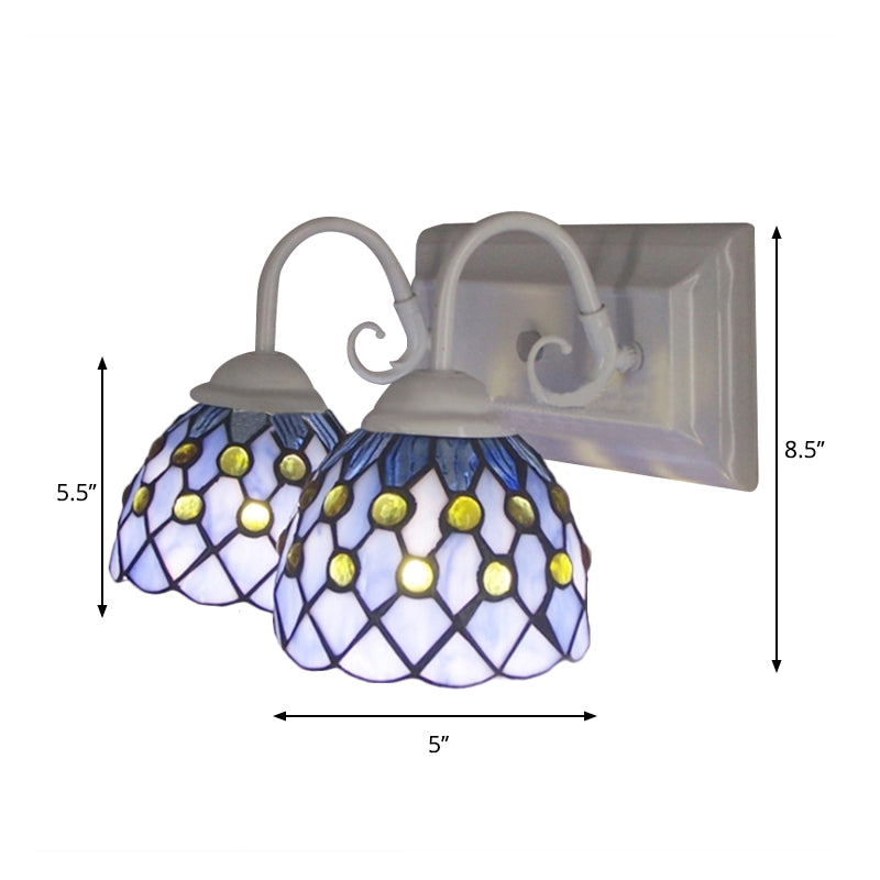 Global Wall Sconce Light with Bead Tiffany Style 2 Lights Stained Glass Wall Lamp in Sky Blue/Blue for Bedroom Clearhalo 'Industrial' 'Middle century wall lights' 'Tiffany wall lights' 'Tiffany' 'Wall Lamps & Sconces' 'Wall Lights' Lighting' 175001