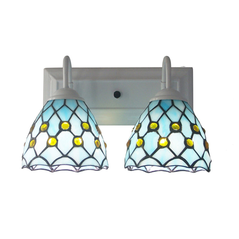 Global Wall Sconce Light with Bead Tiffany Style 2 Lights Stained Glass Wall Lamp in Sky Blue/Blue for Bedroom Clearhalo 'Industrial' 'Middle century wall lights' 'Tiffany wall lights' 'Tiffany' 'Wall Lamps & Sconces' 'Wall Lights' Lighting' 175004