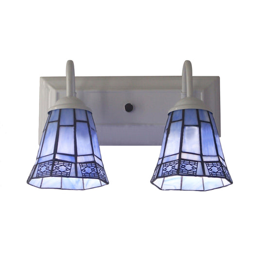 Bell Wall Lighting Mission Style Stained Glass 2 Heads Sconce Lamp in Blue for Dining Room Clearhalo 'Industrial' 'Middle century wall lights' 'Tiffany wall lights' 'Tiffany' 'Wall Lamps & Sconces' 'Wall Lights' Lighting' 175007