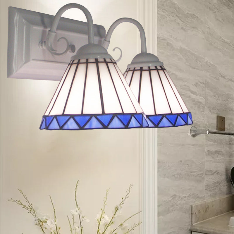 White Glass Cone Sconce Light Tiffany Style 2 Bulbs Wall Mount Light for Bedroom Lighting Clearhalo 'Industrial' 'Middle century wall lights' 'Tiffany wall lights' 'Tiffany' 'Wall Lamps & Sconces' 'Wall Lights' Lighting' 175020