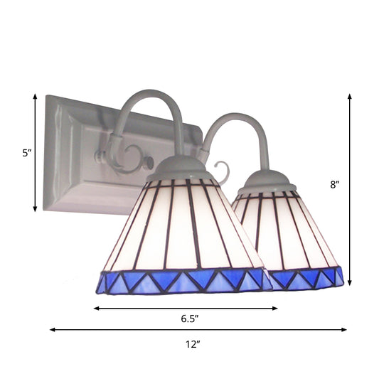 White Glass Cone Sconce Light Tiffany Style 2 Bulbs Wall Mount Light for Bedroom Lighting Clearhalo 'Industrial' 'Middle century wall lights' 'Tiffany wall lights' 'Tiffany' 'Wall Lamps & Sconces' 'Wall Lights' Lighting' 175022