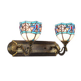 Stained Glass Bowl Wall Lamp Tiffany Vintage 2 Heads Wall Light Sconce in Blue for Living Room Clearhalo 'Industrial' 'Middle century wall lights' 'Tiffany wall lights' 'Tiffany' 'Wall Lamps & Sconces' 'Wall Lights' Lighting' 175030