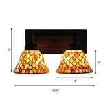 Bell Sconce Light Fixture Tiffany Shell 2 Heads Beige Wall Mounted Light for Bedroom Clearhalo 'Industrial' 'Middle century wall lights' 'Tiffany wall lights' 'Tiffany' 'Wall Lamps & Sconces' 'Wall Lights' Lighting' 175044