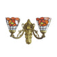 Stained Glass Wall Light Living Room 2 Lights Rustic Country Sconce Lighting in Orange/Pink/Blue/Beige for Library Clearhalo 'Industrial' 'Middle century wall lights' 'Tiffany wall lights' 'Tiffany' 'Wall Lamps & Sconces' 'Wall Lights' Lighting' 175083