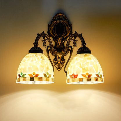 Shell Bowl Wall Sconce Lighting Traditional 2 Heads Wall Mount Light in Beige for Bedroom Beige Clearhalo 'Industrial' 'Middle century wall lights' 'Tiffany wall lights' 'Tiffany' 'Wall Lamps & Sconces' 'Wall Lights' Lighting' 175131