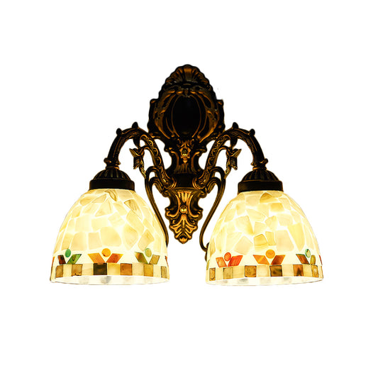 Shell Bowl Wall Sconce Lighting Traditional 2 Heads Wall Mount Light in Beige for Bedroom Clearhalo 'Industrial' 'Middle century wall lights' 'Tiffany wall lights' 'Tiffany' 'Wall Lamps & Sconces' 'Wall Lights' Lighting' 175133